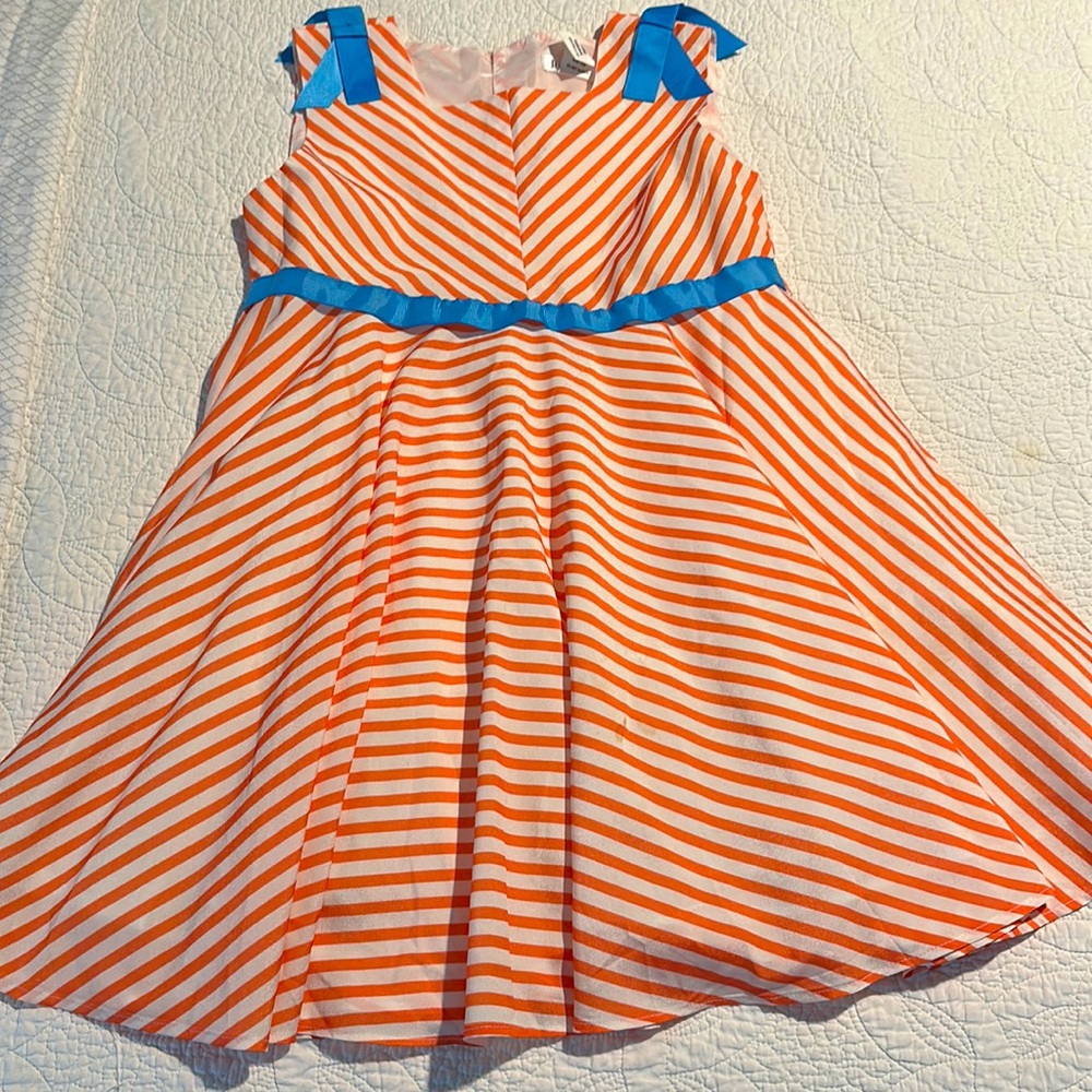 NWOT Joe Ella Neon Coral Dress w/ Blue Ribbons